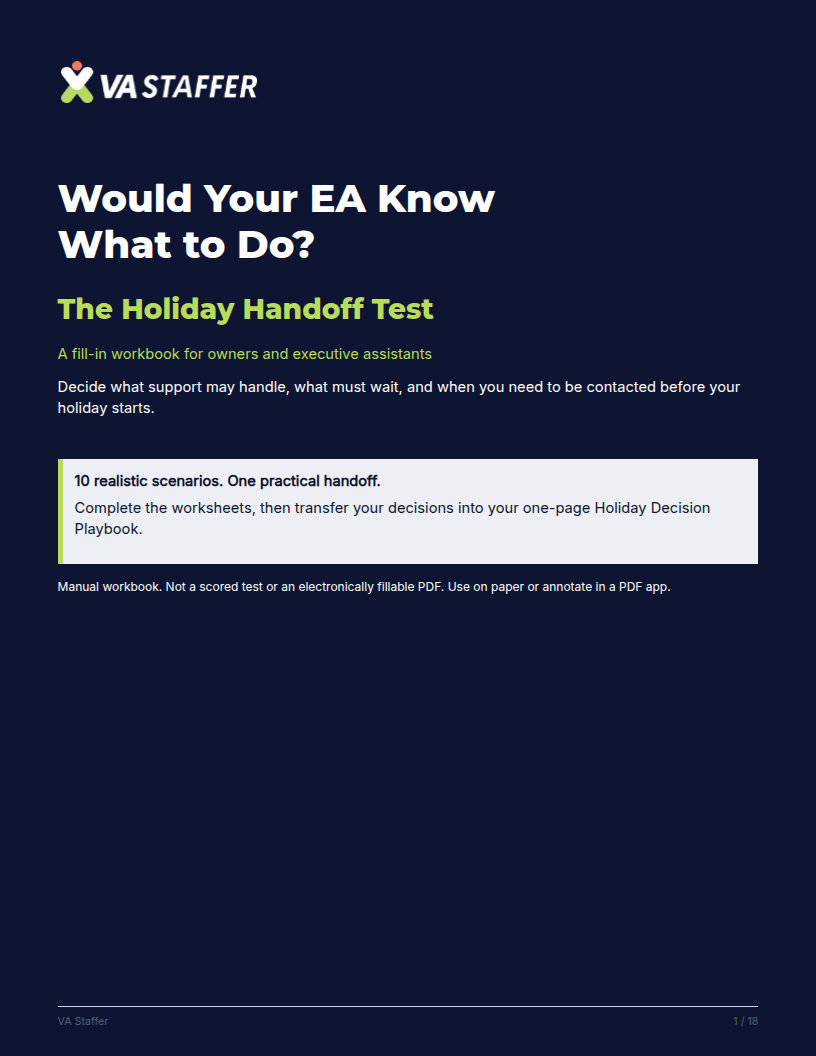Would Your EA Know What to Do? The Holiday Handoff Test workbook cover